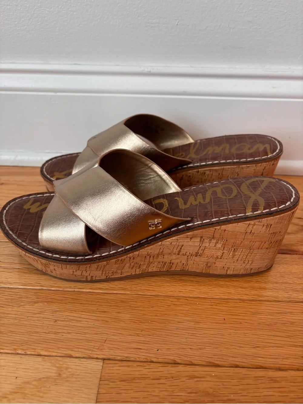 Sam Edelman Remini Wedge Sandals Gold Cork Platform Women’s Size 10